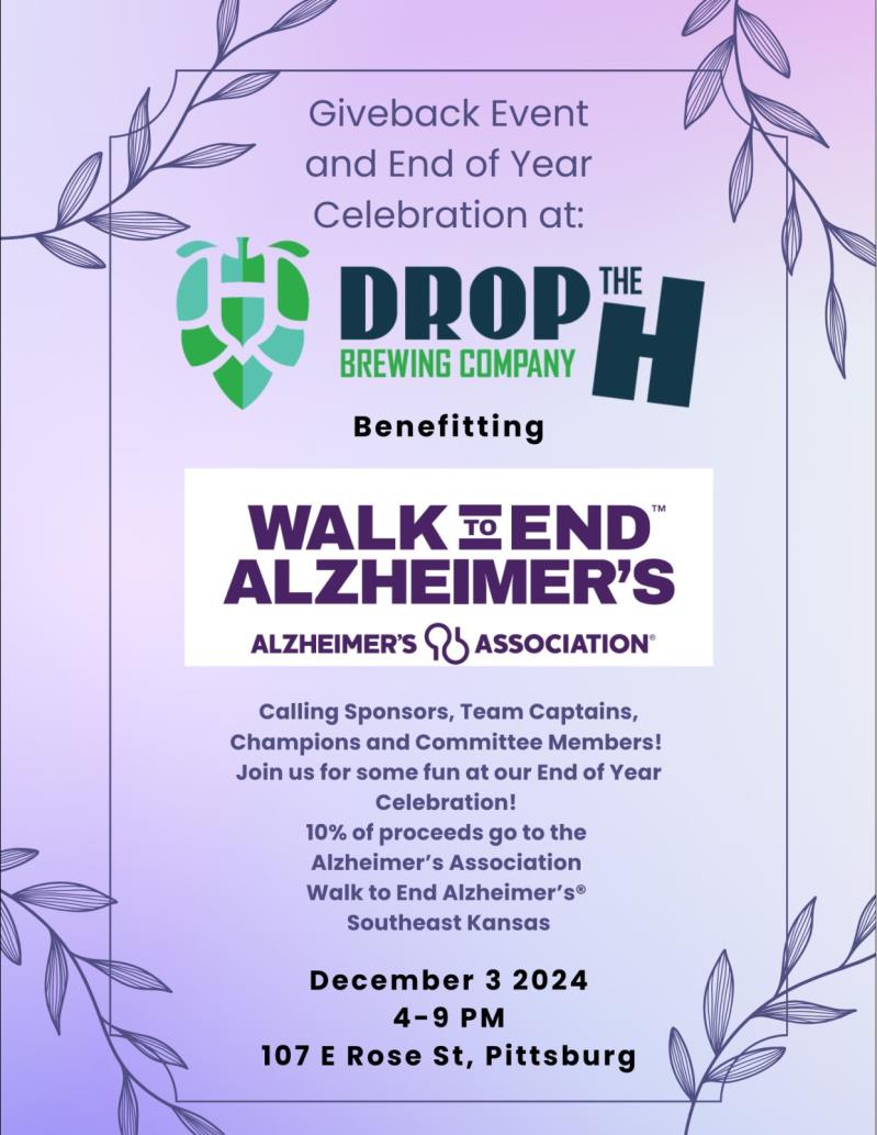 Drop the H Brewing Company Alzheimer Give-Back!