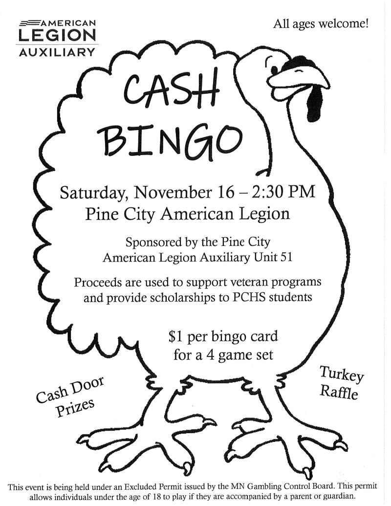 American Legion Auxiliary CASH BINGO