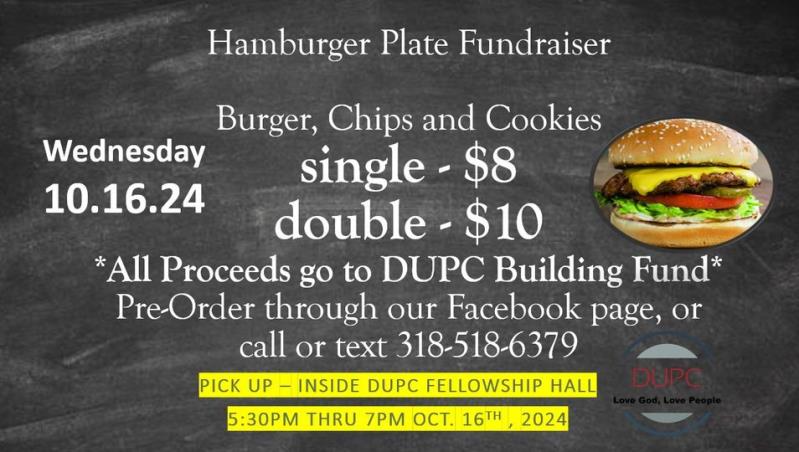 Hamburger Plate Fundraiser - DUPC Building Fund